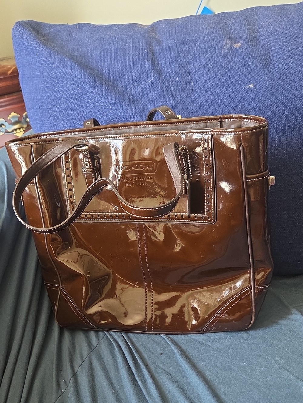 Coach Brown Patent Leather Tote